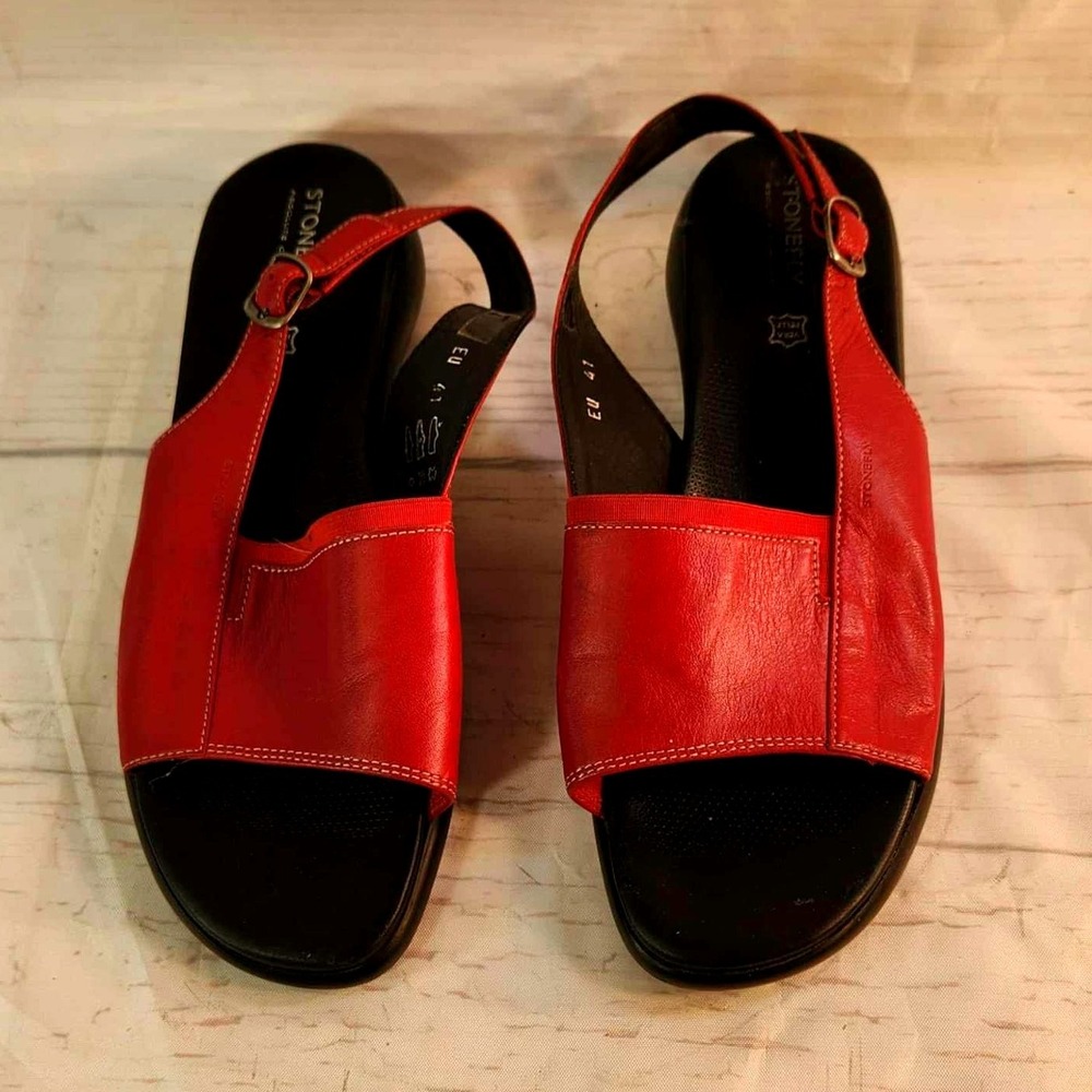 STONEFLY Absolute Comfort Red Leather Slingback‎ Sandals EU 41